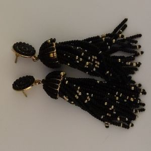 Black and Gold Tassel Earrings
